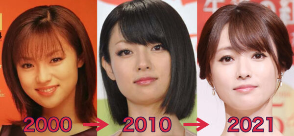 深田恭子の2000年から2021年までの顔比較の画像
